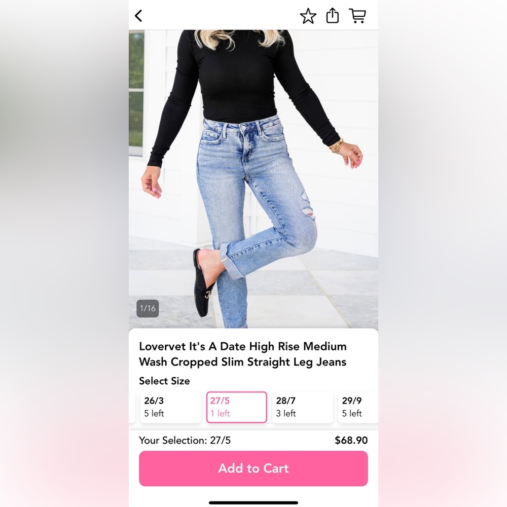 Brand New Lovervet It’s A Date Slim Straight Jeans - Size 27/5
